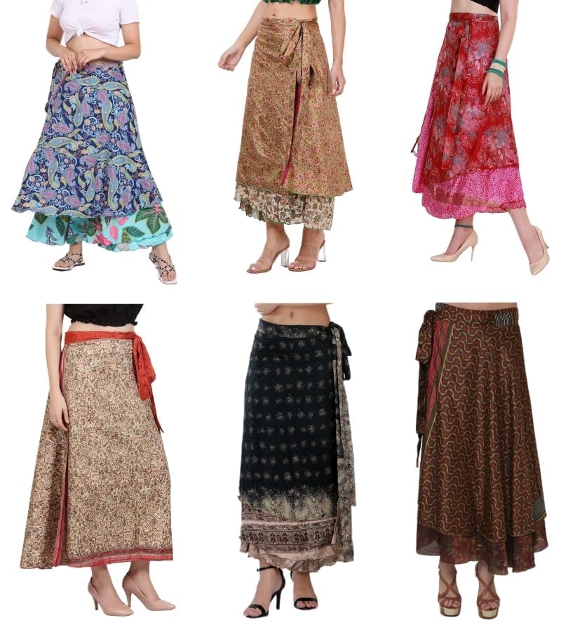 WevezÂ® Pack of 3 Pcs Original Two Layer Printed Wrap Around Skirts, Plus Size (Long XL) - Image 2